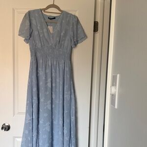 Light Blue Floral Maxi Dress with Smocked Waist